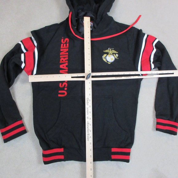 VINTAGE Marines Hoodie Mens Medium Black USMC US Honor Sweatshirt Made In USA * - Picture 11 of 13